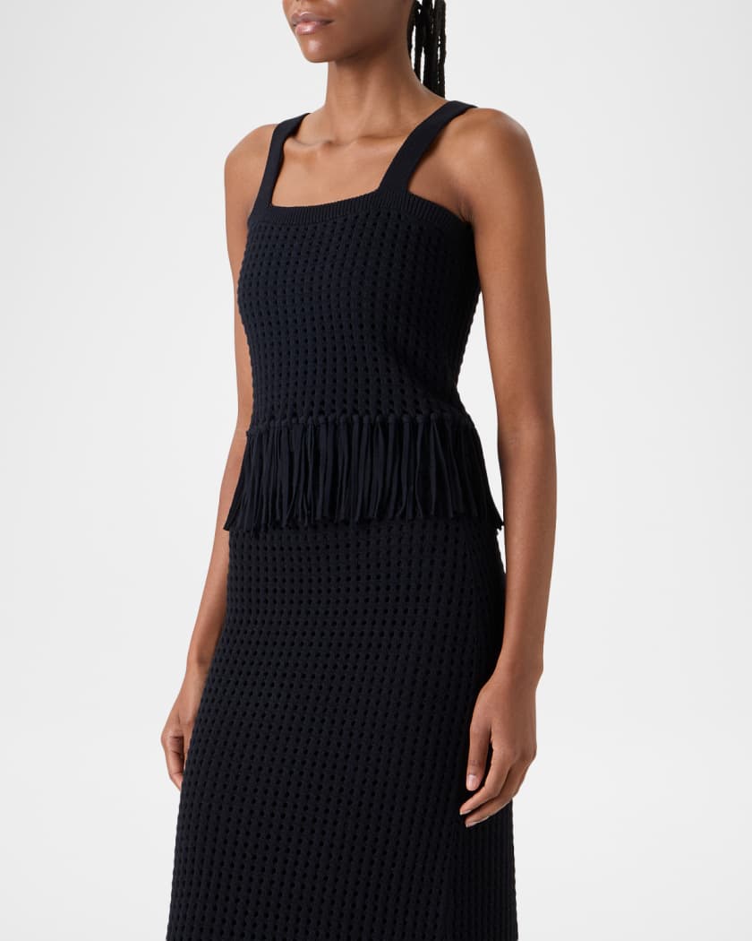 Akris punto Chunky Cotton Mesh Knit Fringe Crop Top | Neiman Marcus