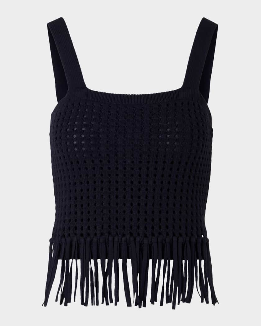 Akris punto Chunky Cotton Mesh Knit Fringe Crop Top | Neiman Marcus
