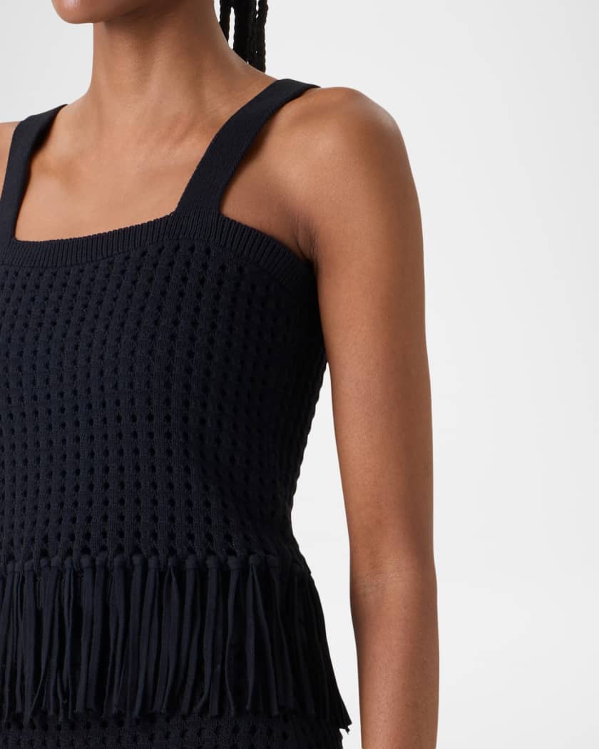 Akris punto Chunky Cotton Mesh Knit Fringe Crop Top | Neiman Marcus