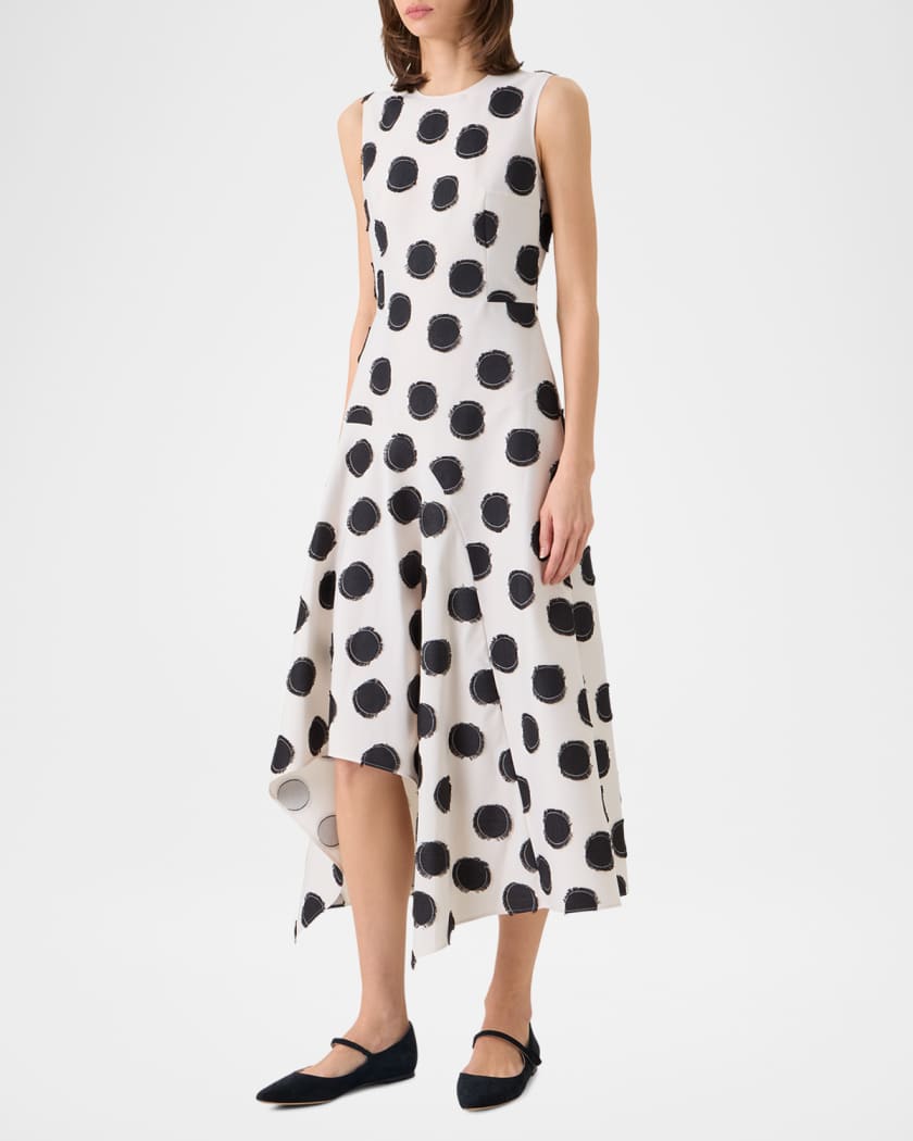 akris punto midi dress Sleeveless Fringed Polka-Dot Midi Dress cream-black / 4