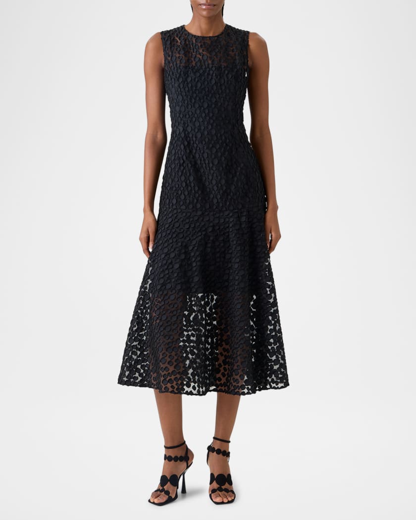 Akris punto Sleeveless Dot Tulle Midi Dress | Neiman Marcus