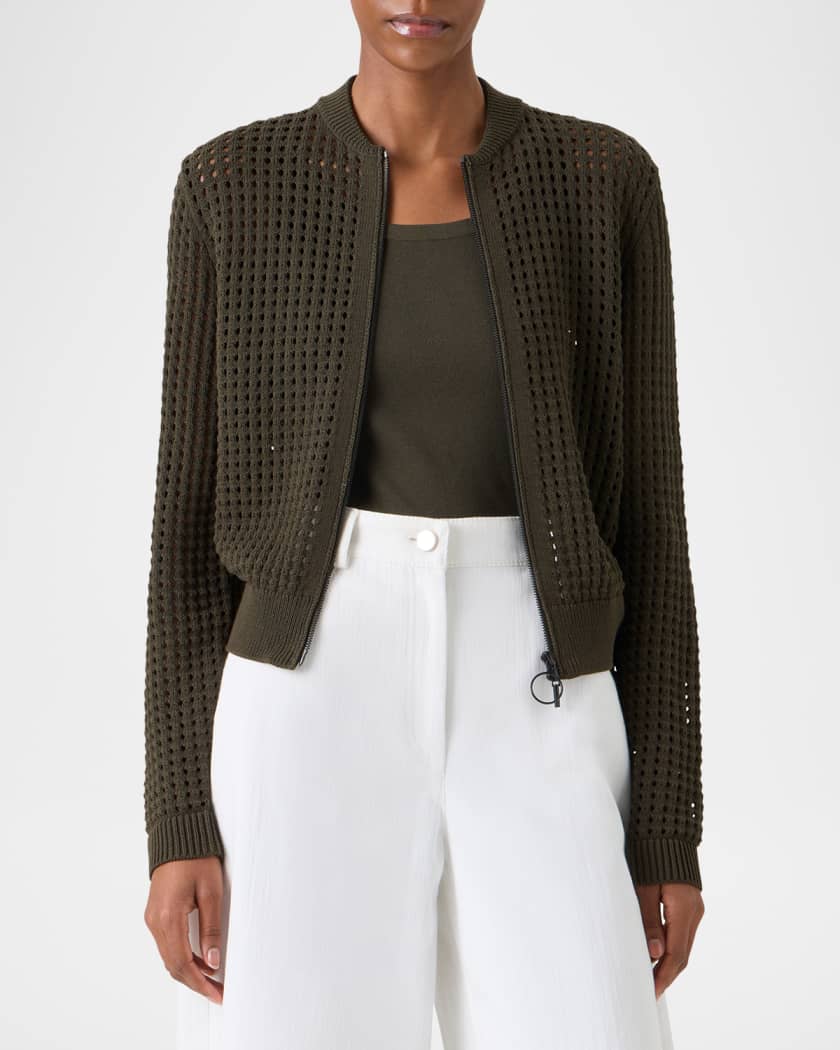 Akris punto Chunky Cotton Mesh Zip Bomber Cardigan | Neiman Marcus