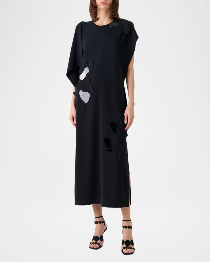 Akris punto Sleeveless Asymmetric Draped Papercut Flower Crepe