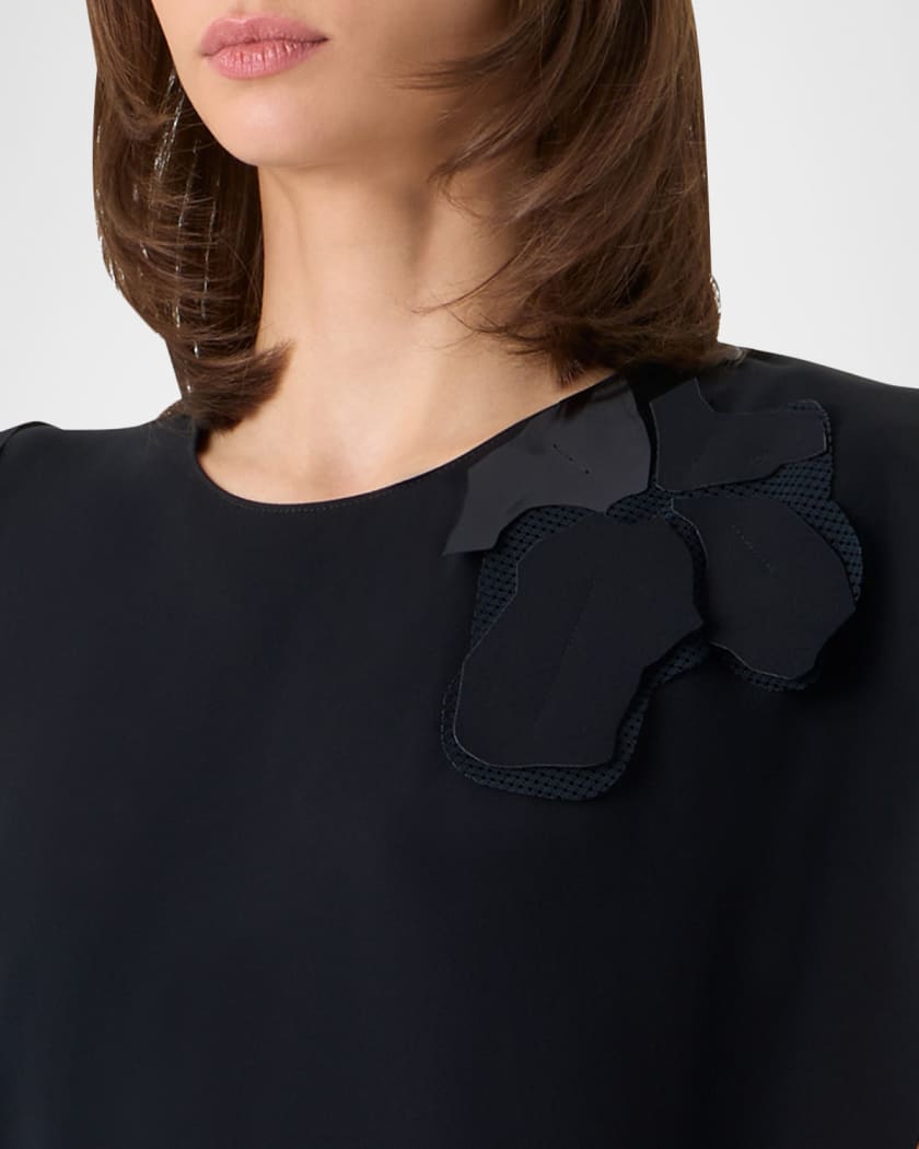 Akris punto Sleeveless Asymmetric Draped Papercut Flower Crepe