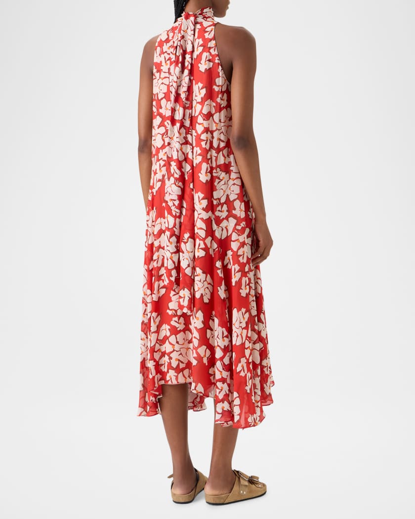 Akris punto Mock-Neck Papercut Floral Print Viscose Georgette Midi Dress |  Neiman Marcus