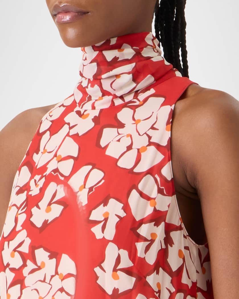 Akris punto Mock-Neck Papercut Floral Print Viscose Georgette Midi Dress |  Neiman Marcus