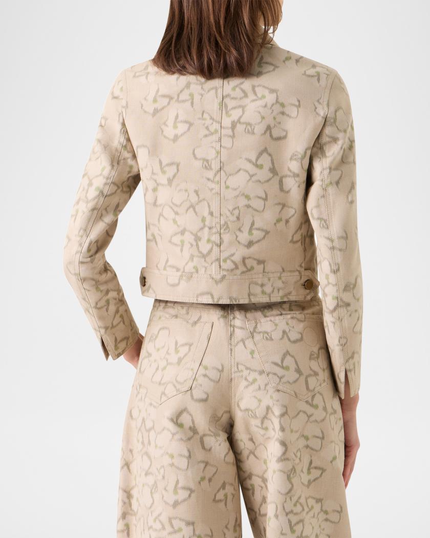 Akris punto Ikat Flower Print Cotton Canvas Boxy Jacket  display picture 1