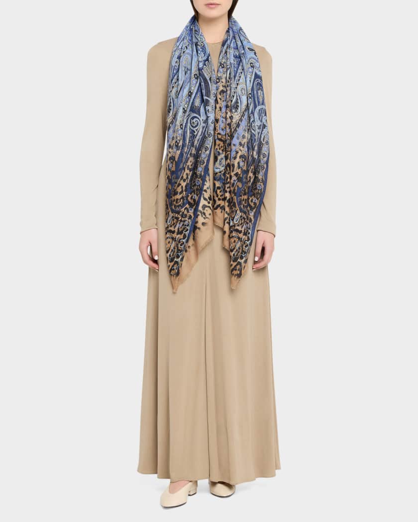 Etro Animal-Print Paisley Wool Silk Scarf | Neiman Marcus