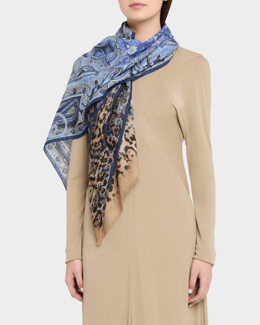 Etro Animal-Print Paisley Wool Silk Scarf | Neiman Marcus
