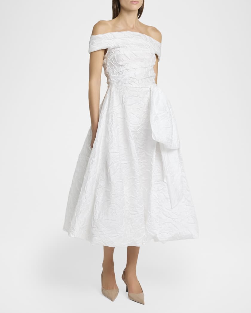 Talbot Runhof Cordero Off-the-Shoulder Floral Jacquard Midi Dress | Neiman  Marcus
