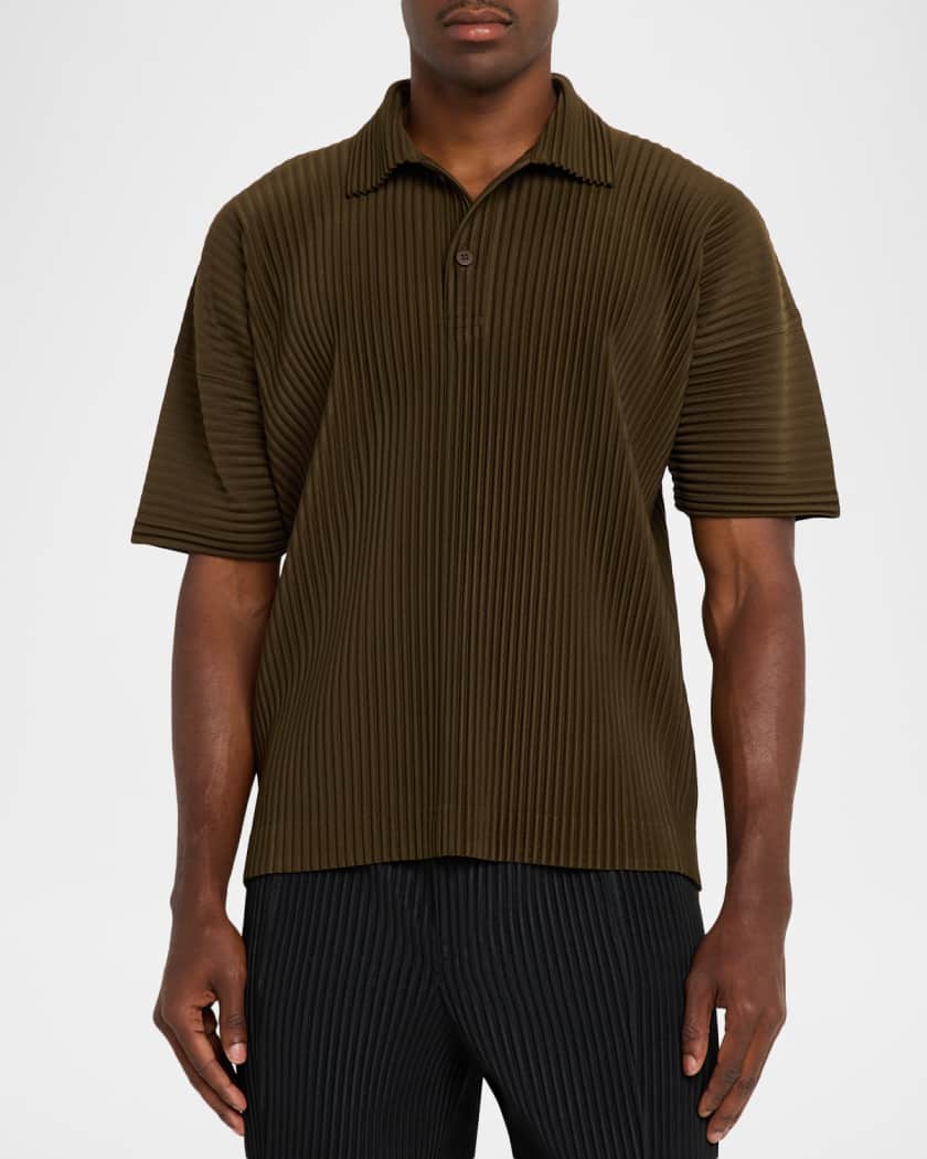 Homme Plisse Issey Miyake Men's Ribbed Quick-Dry Polo | Neiman Marcus
