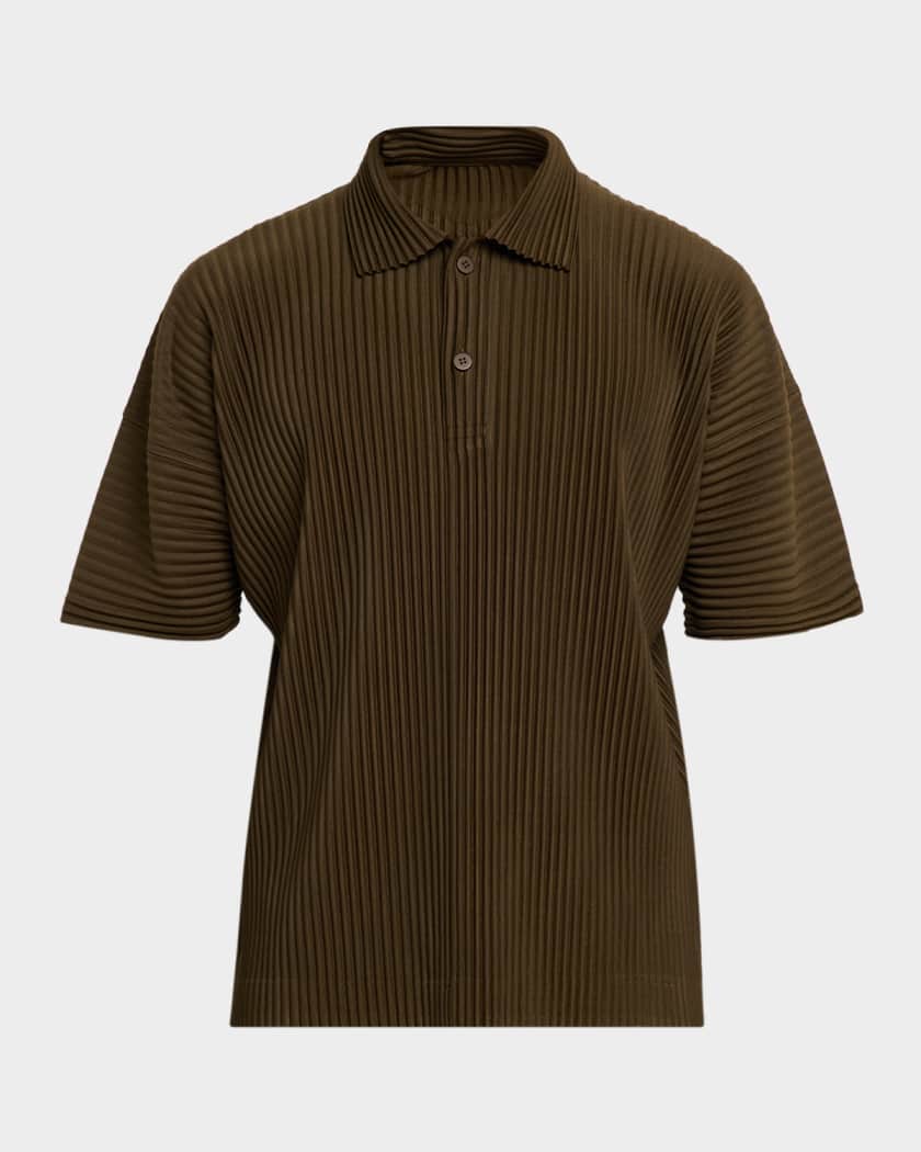 Homme Plisse Issey Miyake Men's Ribbed Quick-Dry Polo | Neiman Marcus