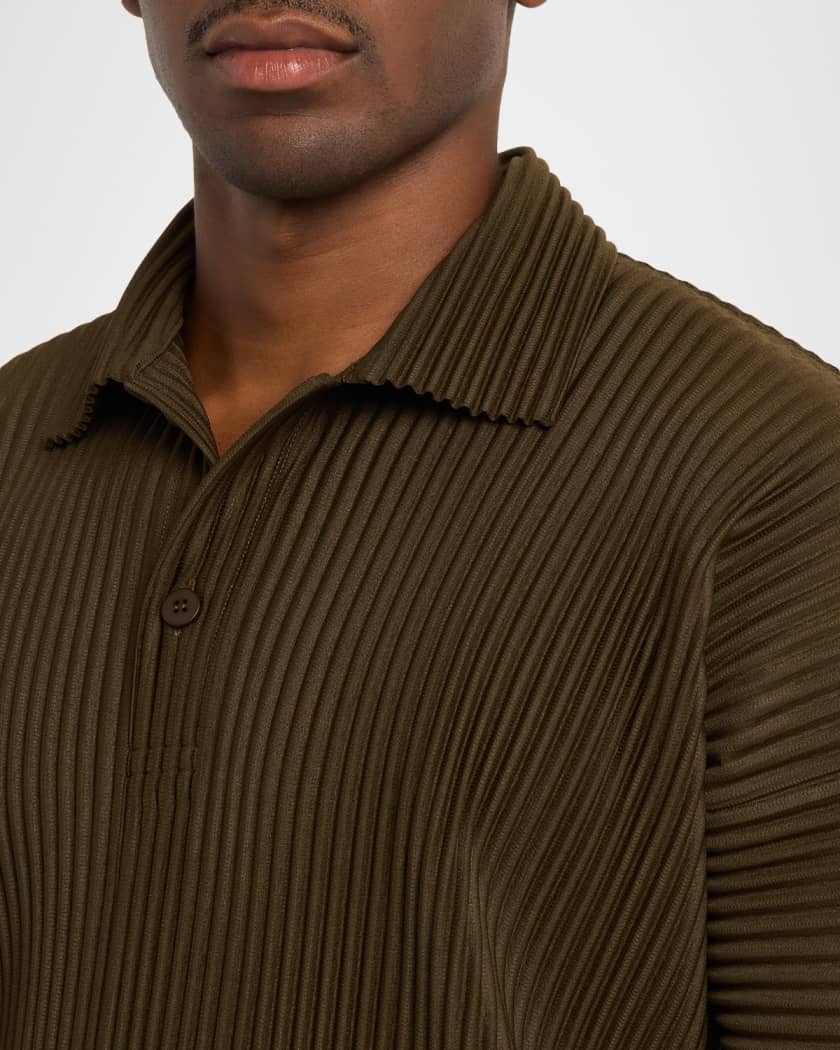 Homme Plisse Issey Miyake Men's Ribbed Quick-Dry Polo | Neiman Marcus