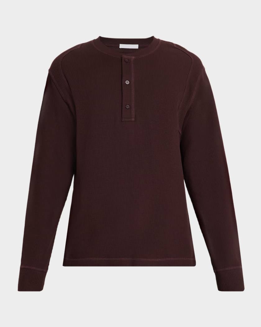 Helmut Lang Men's Cotton Waffle Knit Long-Sleeve Henley T-Shirt