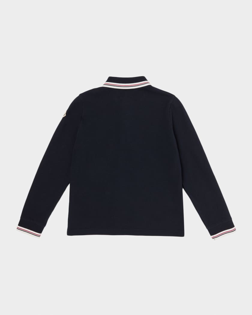 Moncler Boy's Tricolor-Trimmed Long-Sleeve Polo Shirt, Size 4-14