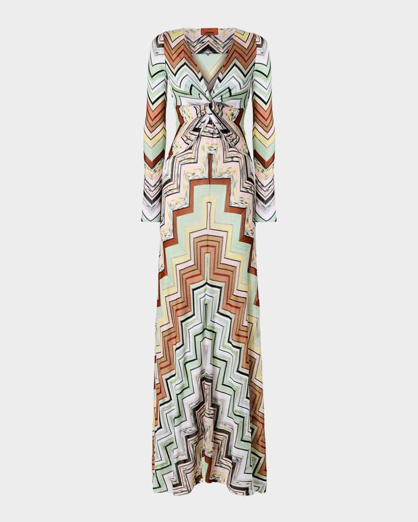 Missoni Chevron Crochet Knit Long-Sleeve Maxi Dress | Neiman Marcus