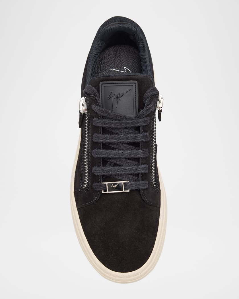 Men's Double-Zip Suede Low-Top Sneakers | Neiman Marcus
