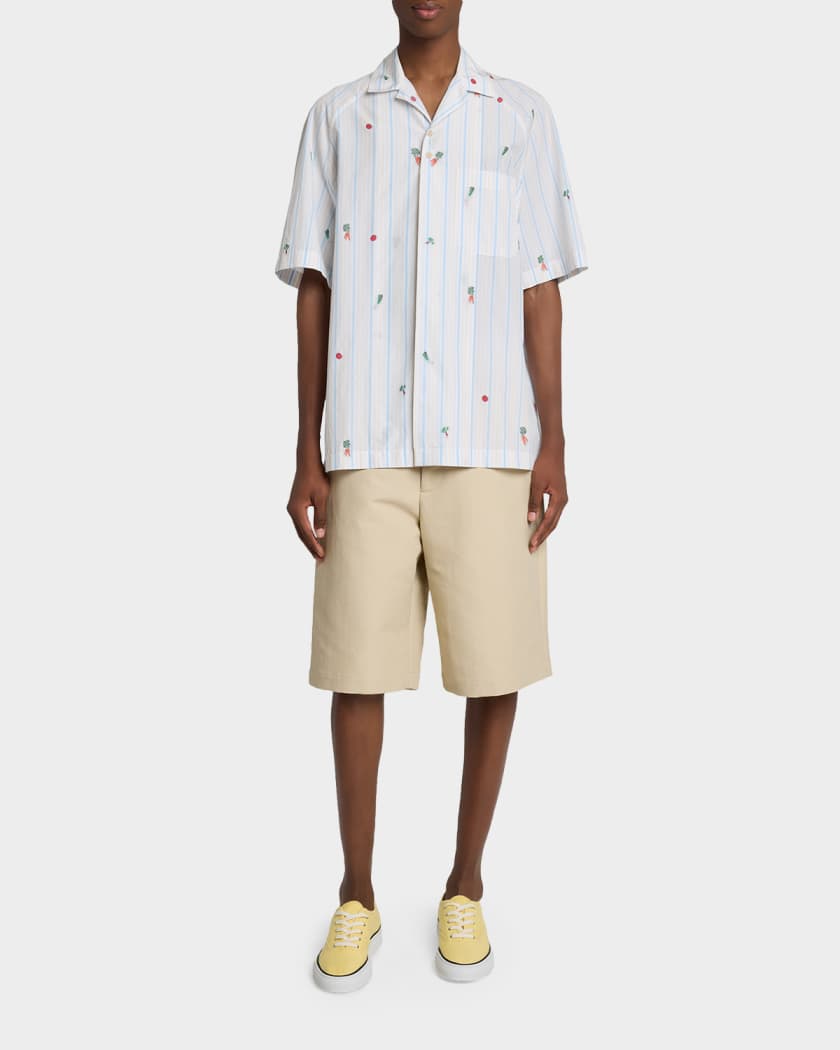 Jacquemus Men's Vegetable Stripe Cotton Short-Sleeve Shirt