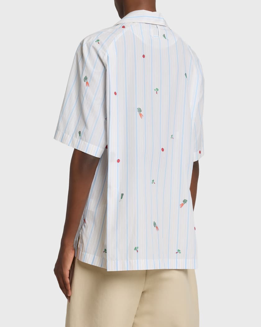 Jacquemus Men's Vegetable Stripe Cotton Short-Sleeve Shirt