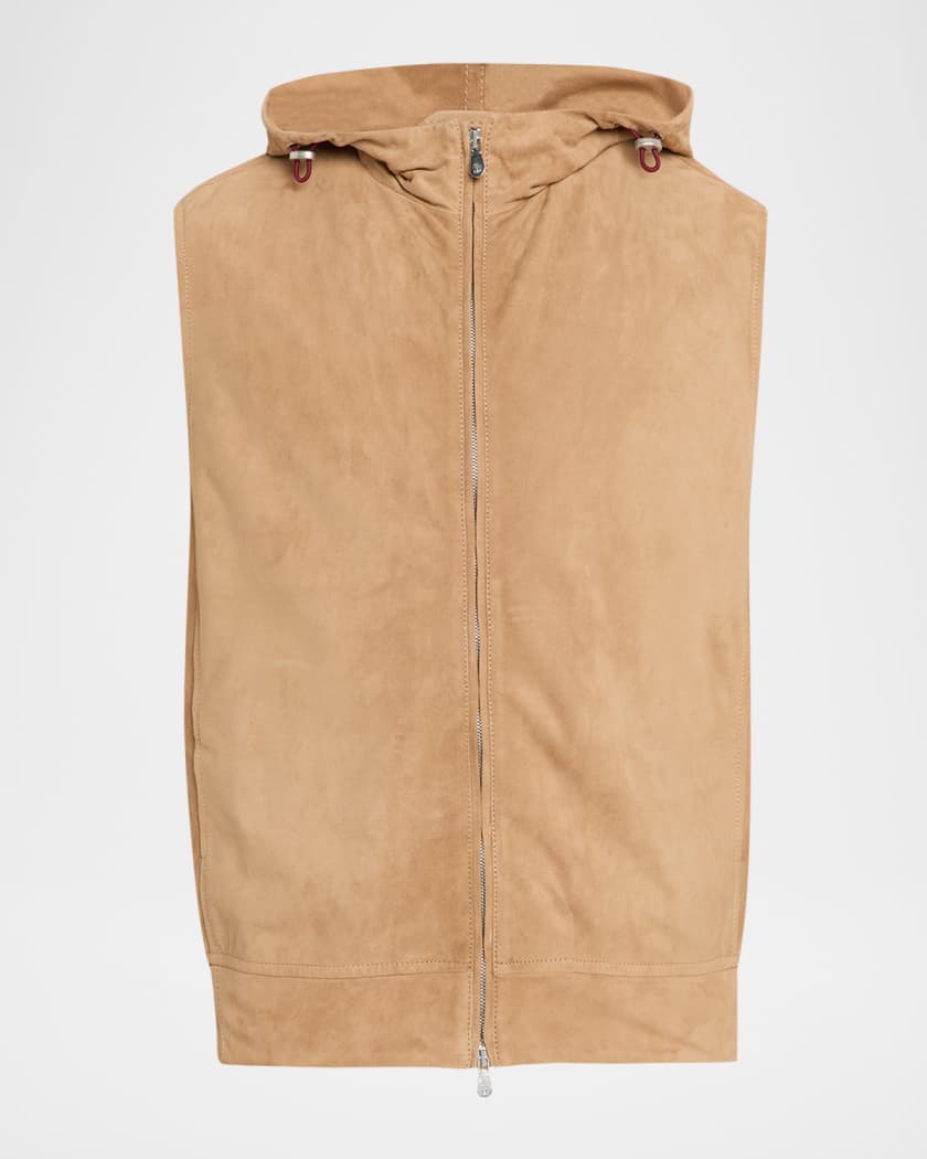 BRUNELLO CUCINELLI フーデッドベスト S ノースリーブパーカー Brunello Cucinelli Men's Hooded Full-Zip Leather Vest | Neiman Marcus