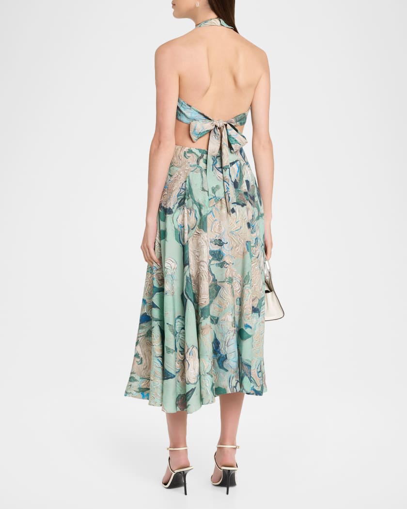 chinese dress ladies 1970s Neiman Marcus Floral Silk Chiffon Maxi Dress