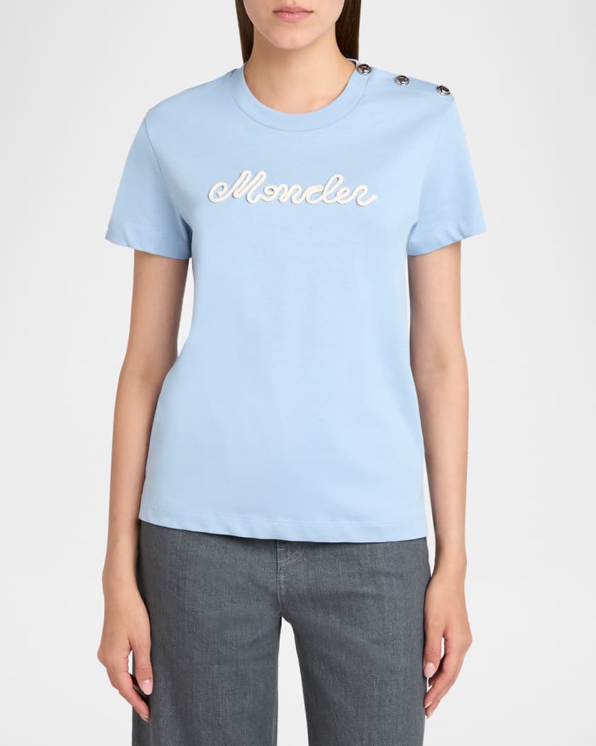 Moncler Short-Sleeve Logo Appliqué T-Shirt | Neiman Marcus