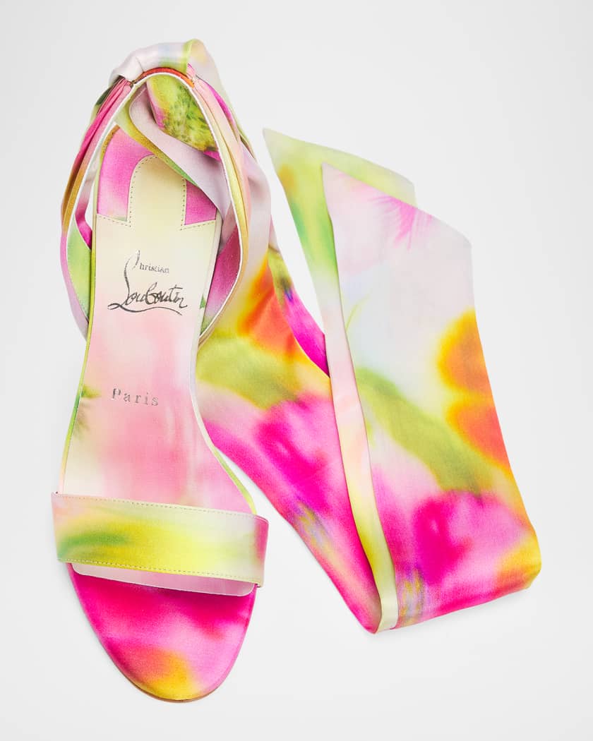 Christian Louboutin 100mm Miss Z Tie-Dye Satin Ankle-Wrap Sandals