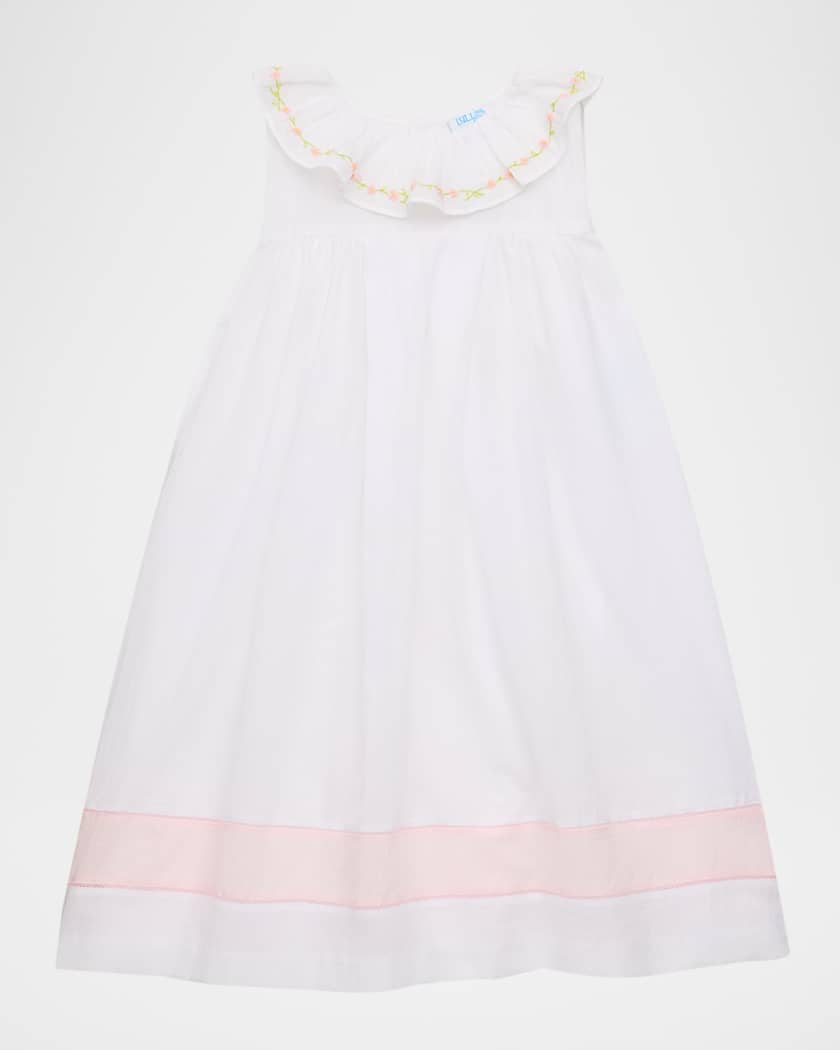 Luli & Me Girl's Embroidered Ruffle Cotton Gauze Dress, Size 9M-3T