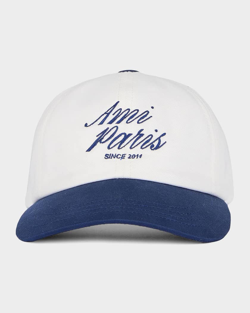 Ami Paris Men's Embroidered Logo Bicolor Canvas Baseball Cap
