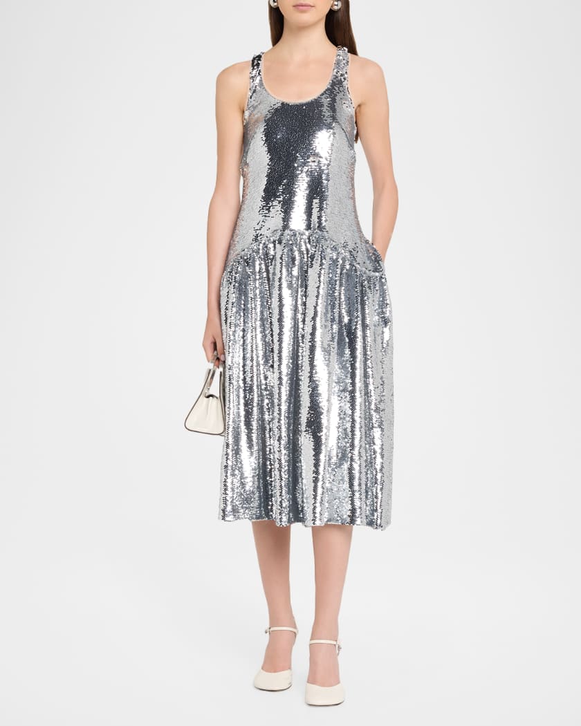 Simone Rocha Sequined Drop-Waist Fit-And-Flare Midi Dress | Neiman Marcus