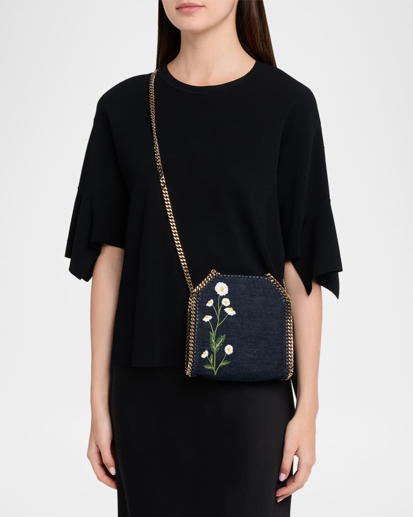 Stella McCartney Falabella Tiny Embroidered Denim Top-Handle Bag