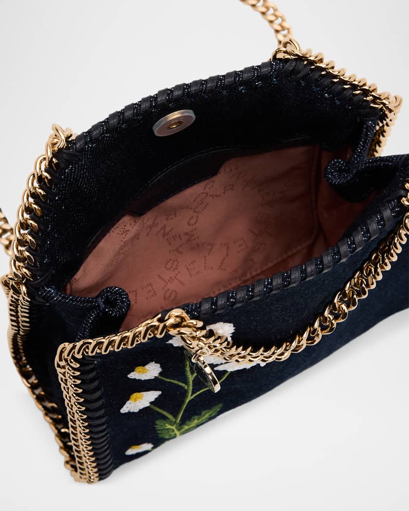 Stella McCartney Falabella Tiny Embroidered Denim Top-Handle Bag
