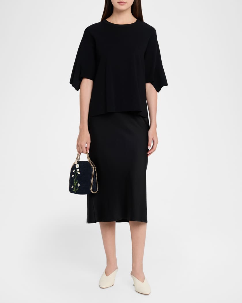 Stella McCartney Falabella Tiny Embroidered Denim Top-Handle Bag