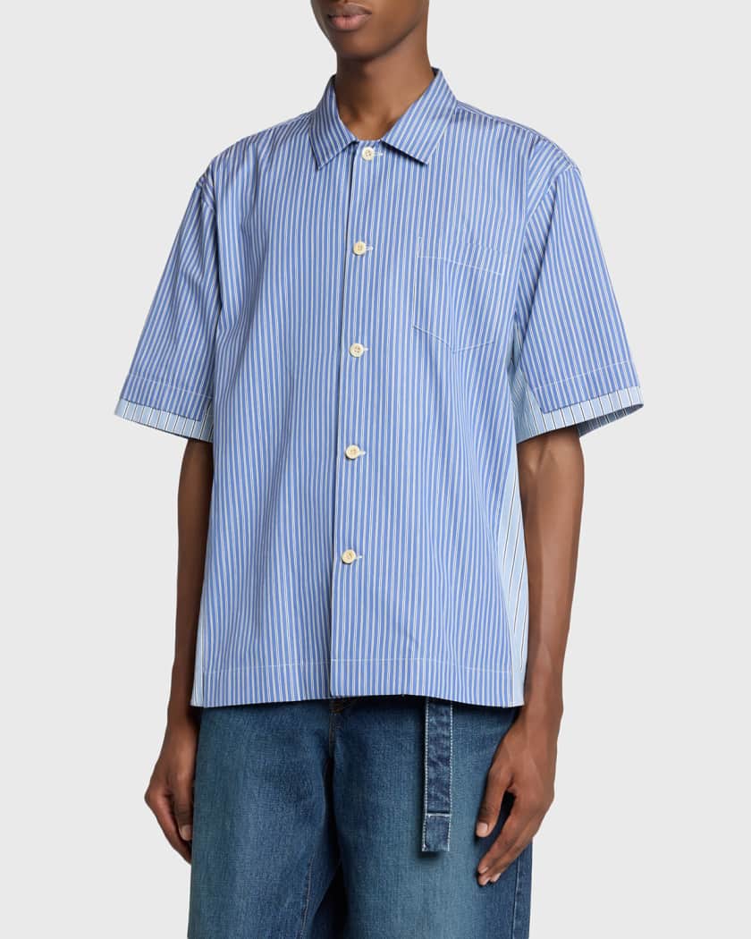 SACAI Men's Colorblock Striped Poplin Short-Sleeve Sport Shirt