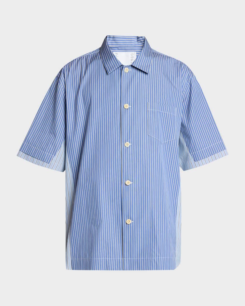 SACAI Men's Colorblock Striped Poplin Short-Sleeve Sport Shirt