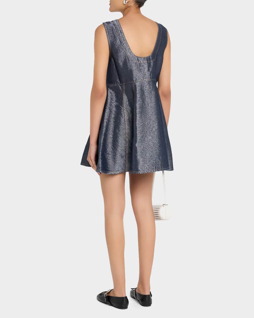 fall wedding guest dress black tie self-portrait - Denim Sleeveless Flared Mini Dress main image 1