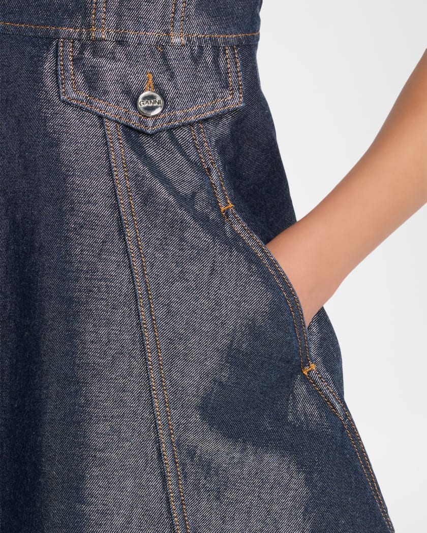 Ganni Metallic Denim Fit-&-Flare Mini Dress | Neiman Marcus