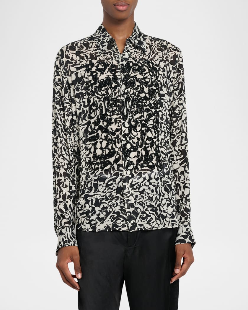 Dries Van Noten Men's Carvies Viscose Geometric Beaded Button-Down