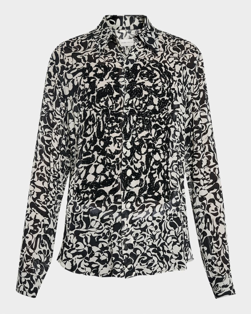 Dries Van Noten Men's Carvies Viscose Geometric Beaded Button-Down