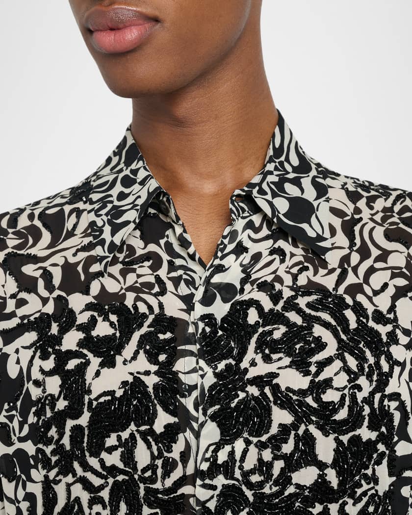 Dries Van Noten Men's Carvies Viscose Geometric Beaded Button-Down