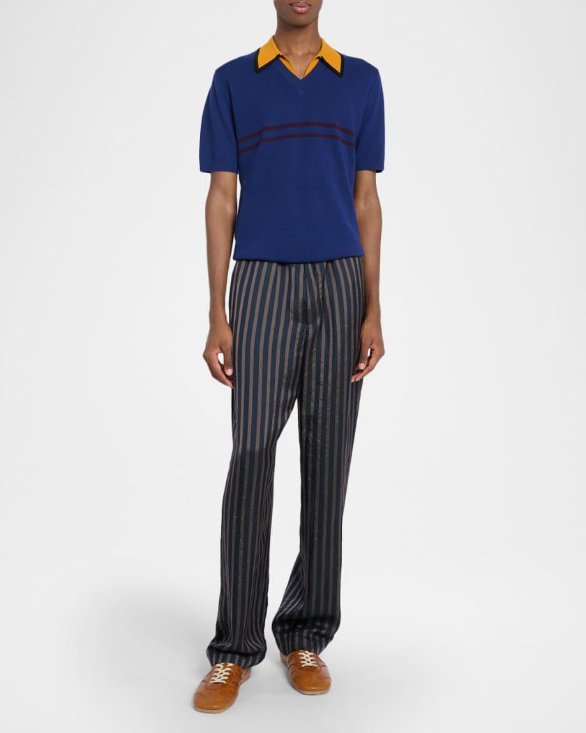 Dries Van Noten Men's Contrast-Trim Knit Polo Sweater | Neiman Marcus