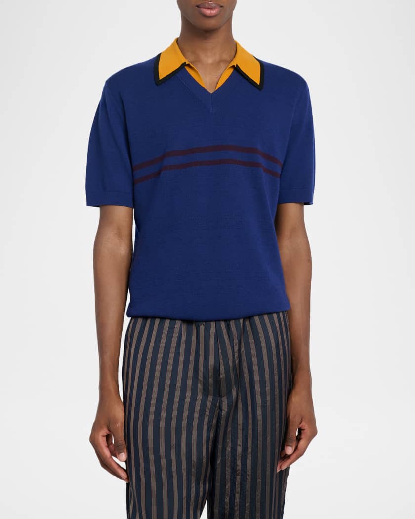 Dries Van Noten Men's Contrast-Trim Knit Polo Sweater | Neiman Marcus