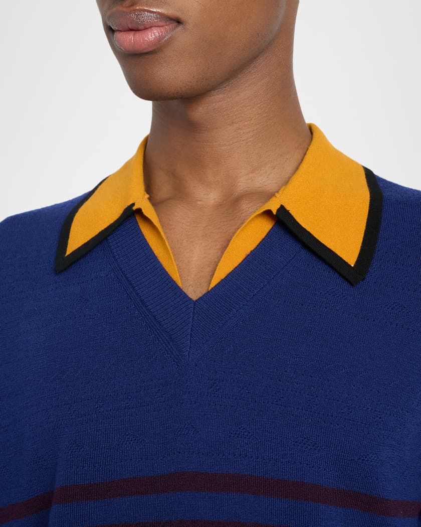 Dries Van Noten Men's Contrast-Trim Knit Polo Sweater | Neiman Marcus