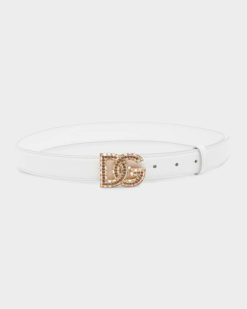 Dolce&Gabbana Rhinestone DG Logo Calfskin Belt | Neiman Marcus
