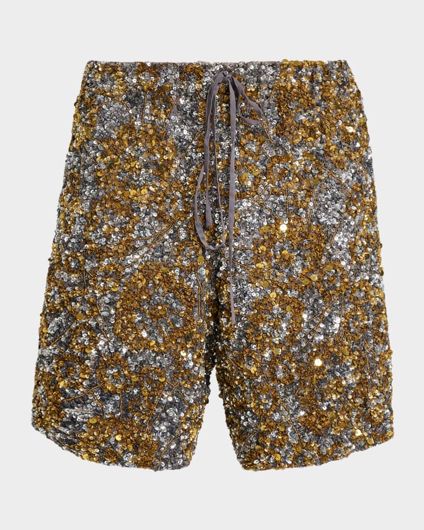 Dries Van Noten Men's Piperi Sequin-Embellished Drawstring Shorts