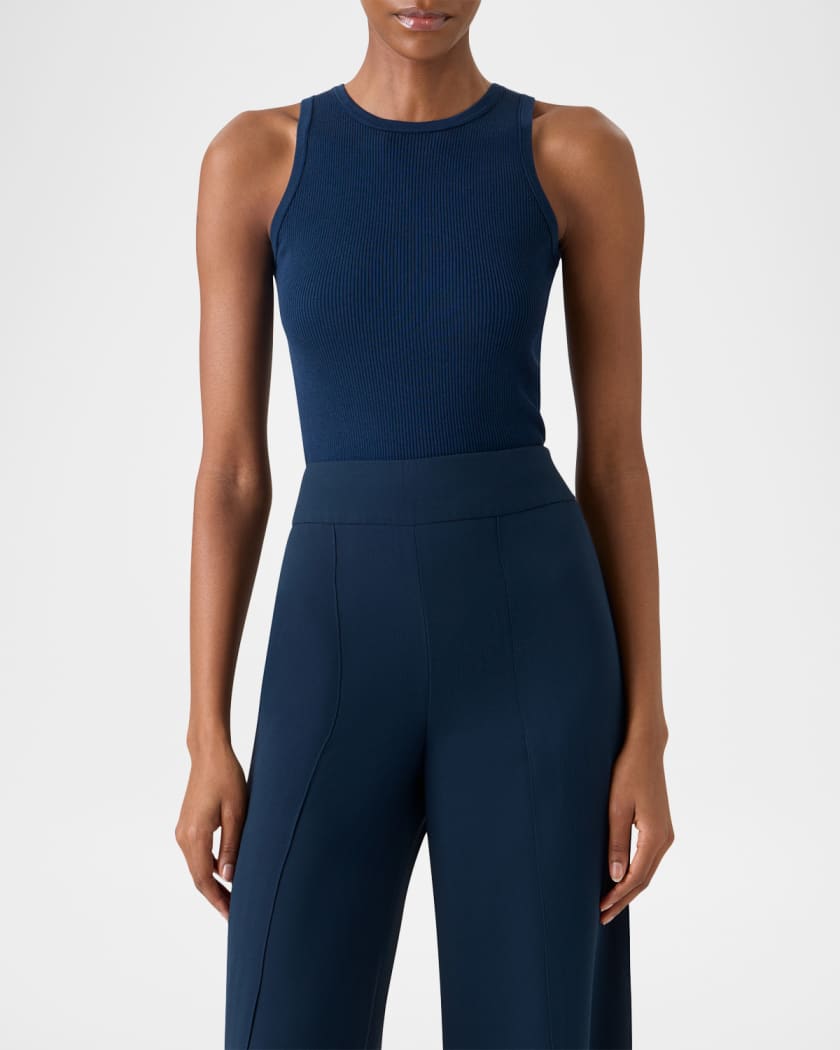 Akris Silk-Cotton Sleeveless Rib-Knit Top | Neiman Marcus