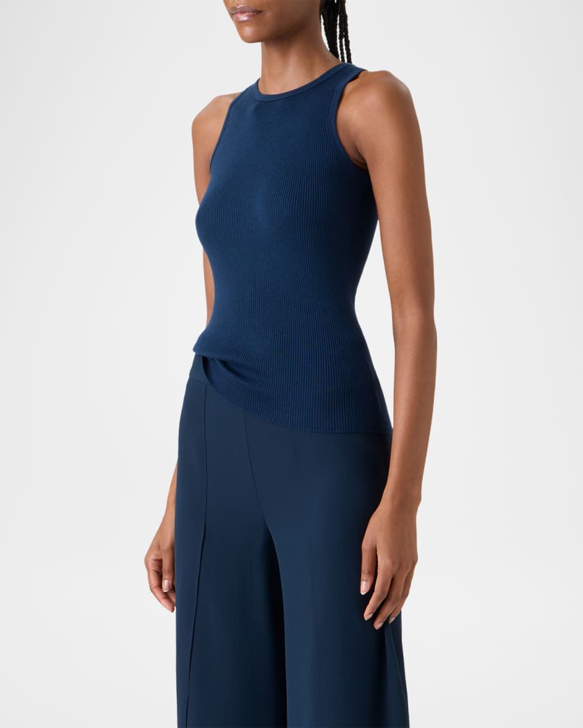 Akris Silk-Cotton Sleeveless Rib-Knit Top | Neiman Marcus
