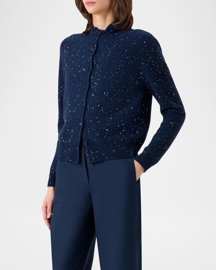 Akris Sequined Wool-Cashmere Knit Cardigan | Neiman Marcus