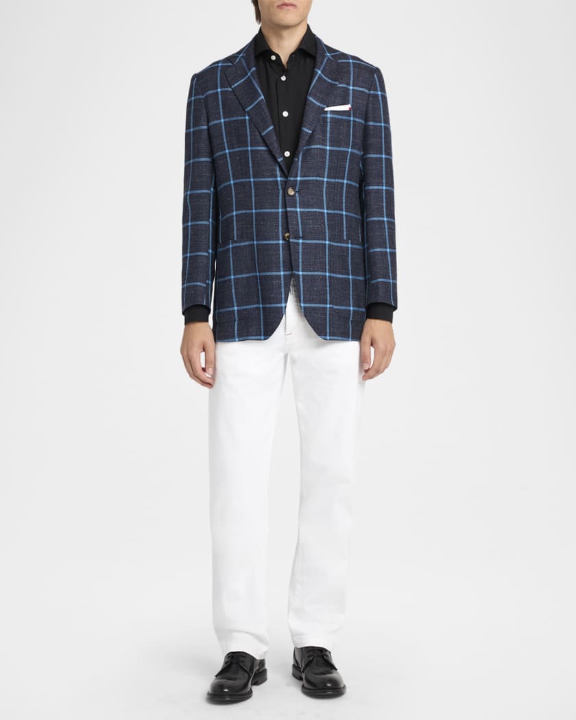 Kiton Men's Windowpane Check Cashmere-Blend Blazer | Neiman Marcus