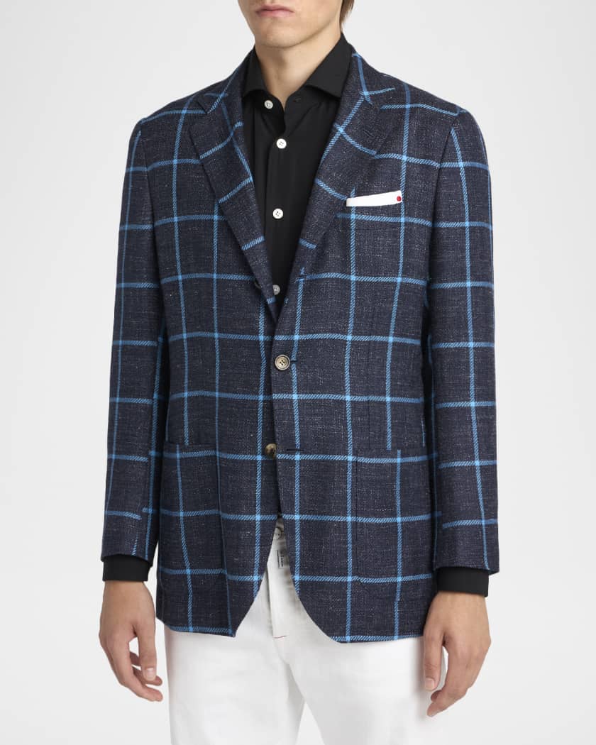 Kiton Men's Windowpane Check Cashmere-Blend Blazer | Neiman Marcus